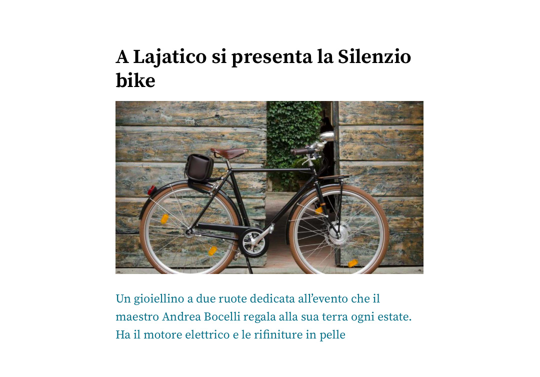 TEATRO DEL SILENZIO Lajatico - bici Leonardo per lotteria di beneficenza